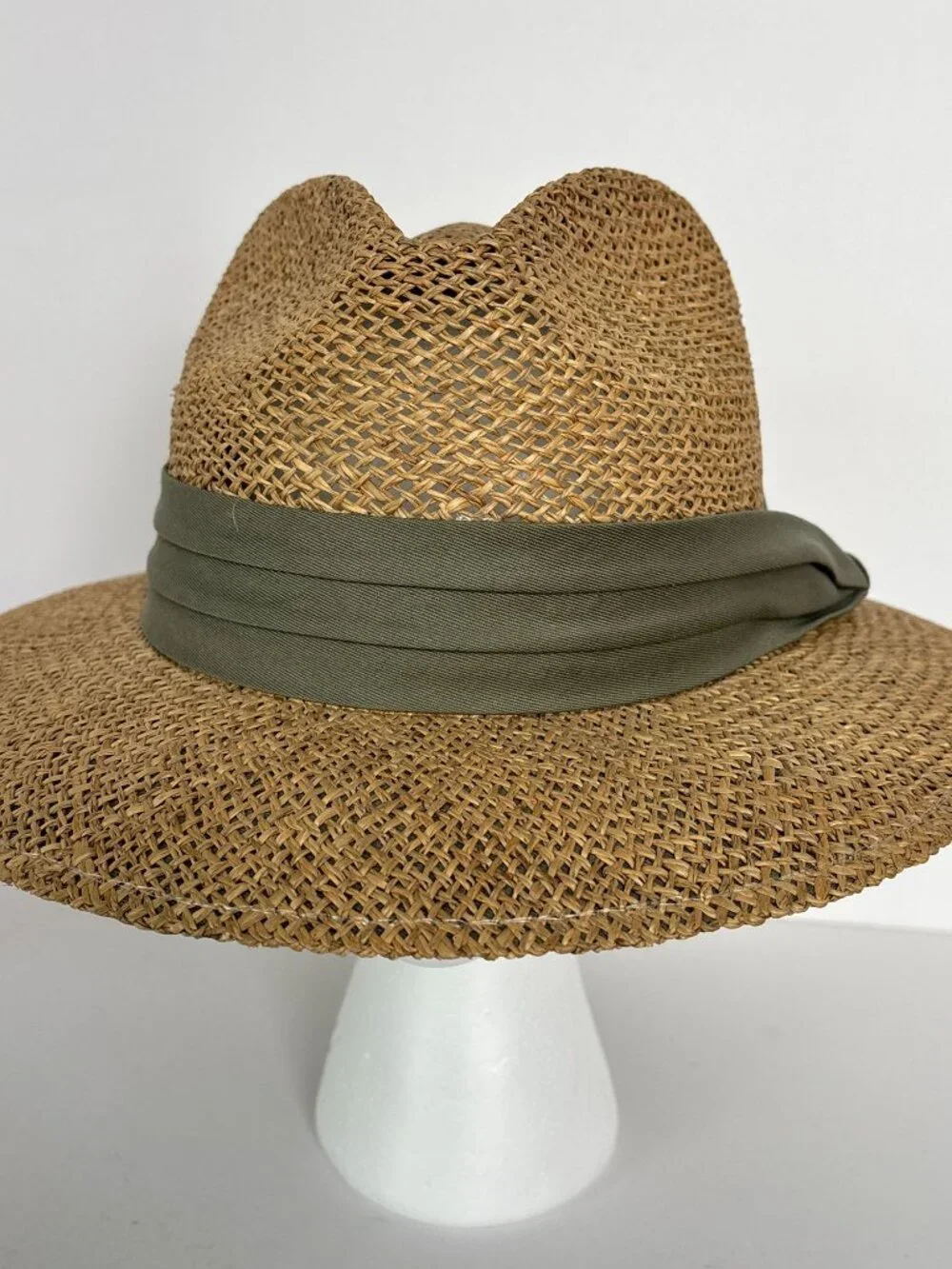 Summer Club Straw Sun Hat L XL Wide Brim Fedora Boho Beach Olive Band Festival - Picture 9 of 9